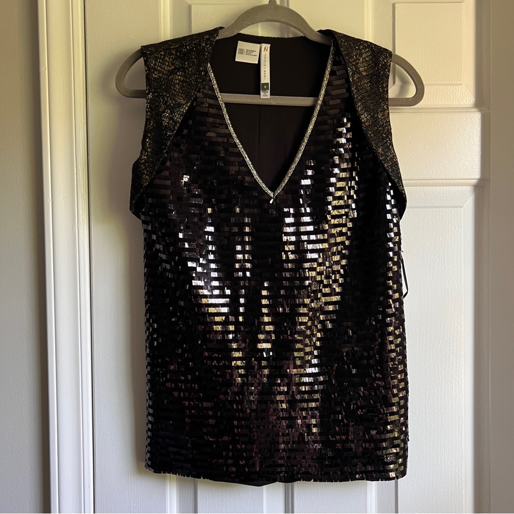 Sachin & Babi Sequined Lulu Top in Onyx  Black Sequin Sleeveless Top